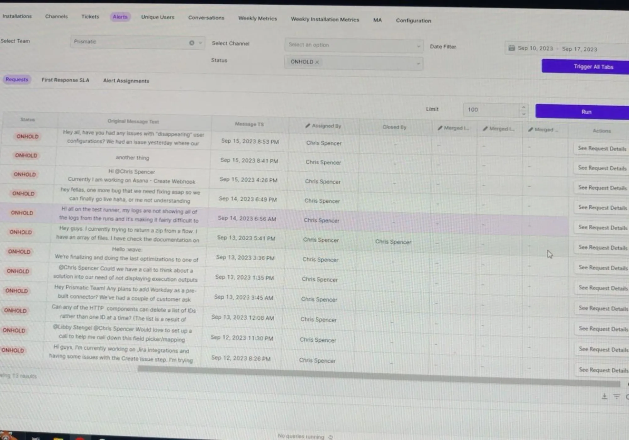 Maintenance jobs list with statuses and dates